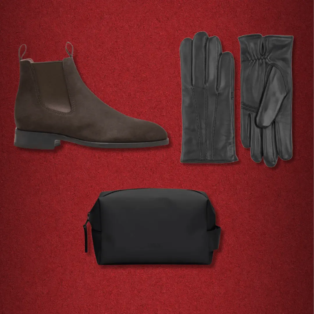 Boots Myrqvist, handskar Hestra, necessär Rains