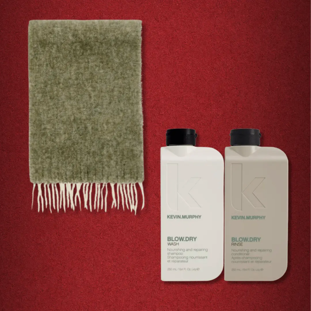 Grön halsduk från NN07 och schampo och balsam från Kevin Murphy.